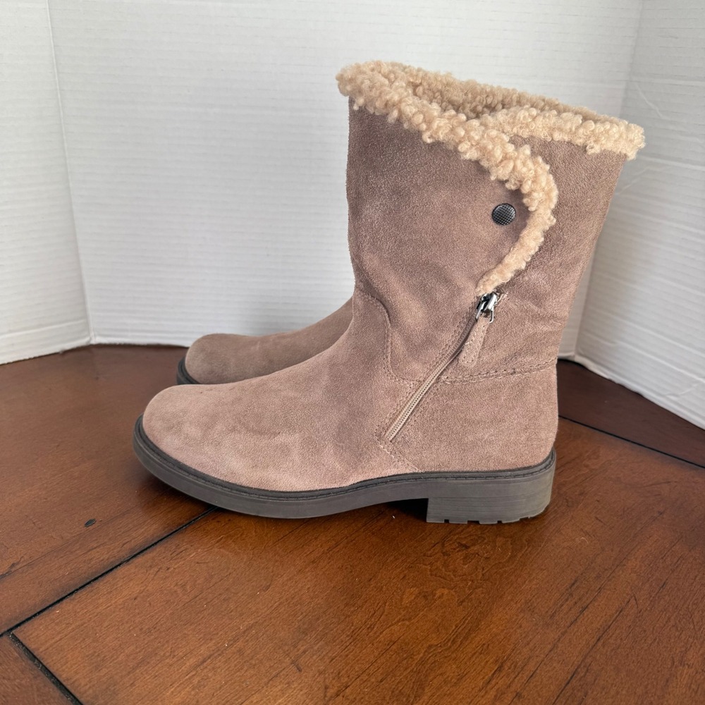 Clarks Collection Taupe Suede Faux Shearling Mid Calf Boots 9.5M
